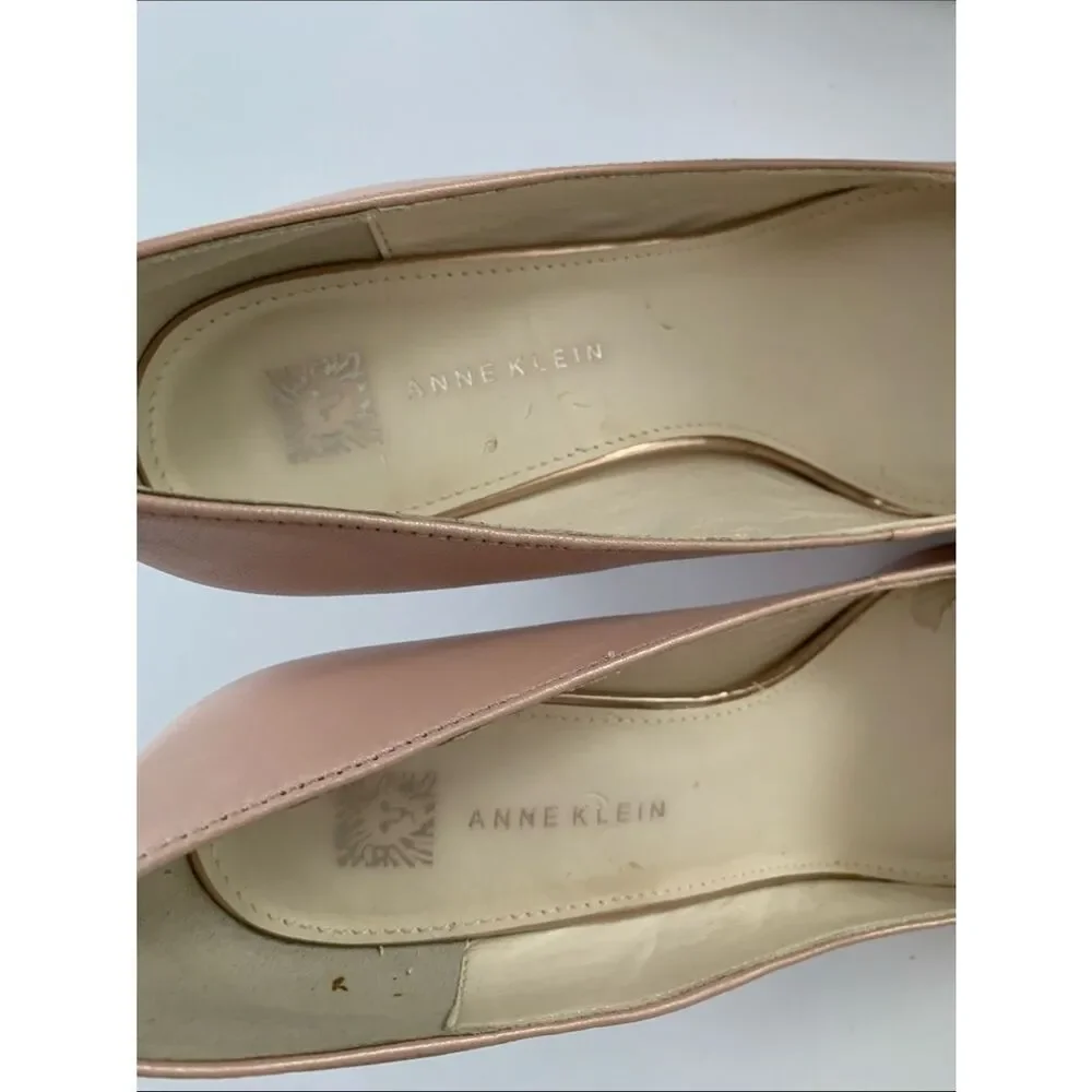 Anne Klein Blush Pointed-Toe Bow Leather Heels Flats Shoes Size 8